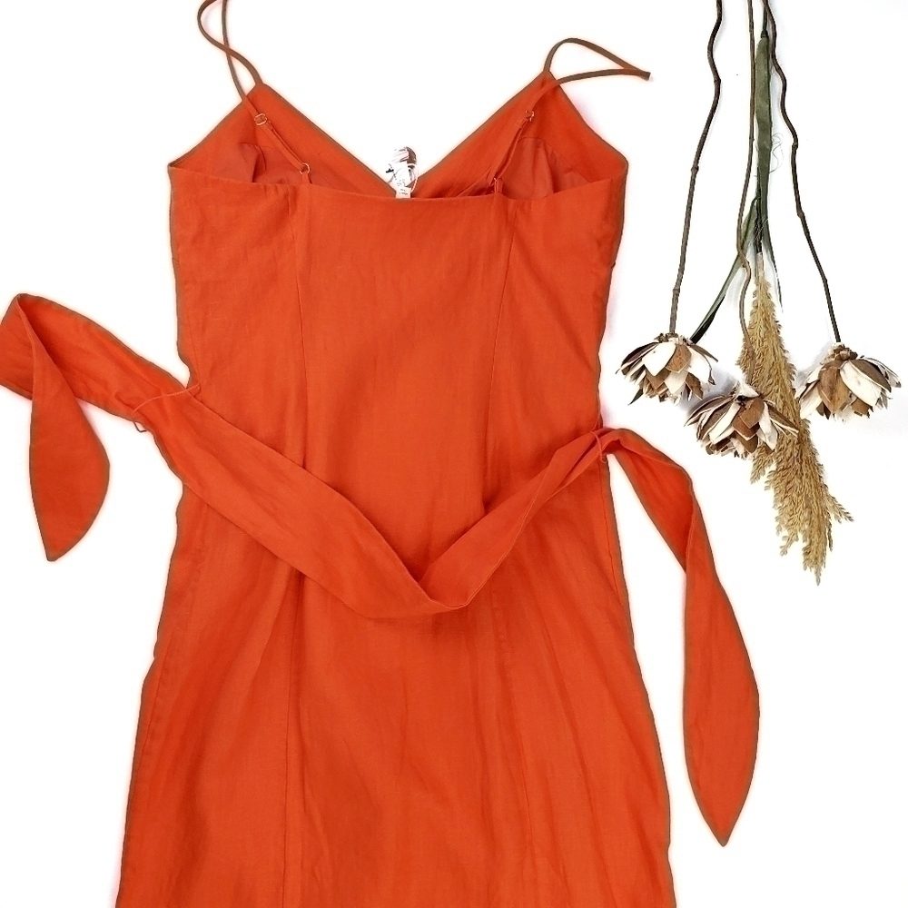 🔴 New JOIE Carmell Warm Terra Orange Linen Dress Size Large - Picture 16 of 16